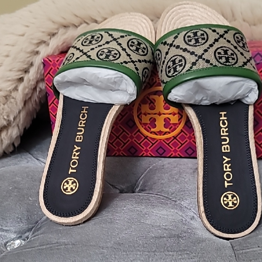 Tory Burch Navy Espadrille Slides